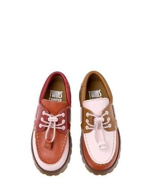 Camper Kids' Twins Compas Leather Boat Shoe - Red