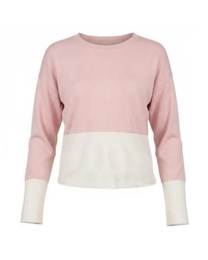 Aspact Two Tone Crop Knit Ribbed Trim Top - Pink