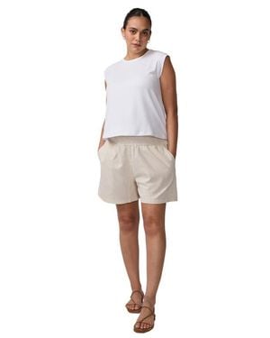 Ingrid & Isabel Smocked Wide Leg Striped Linen Maternity Short - White