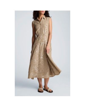 Kenneth Cole Sequin Sleeveless Midi Shirtdress - Natural