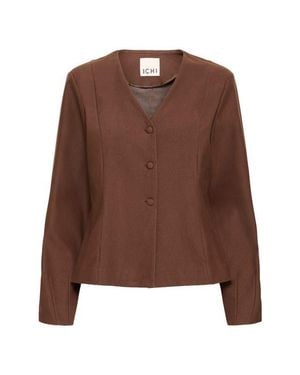 Ichi Ihkate Collarless Denim Jacket - Brown