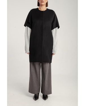 1982 Cashmere Short Sleeve Crew Neck Coat - Black
