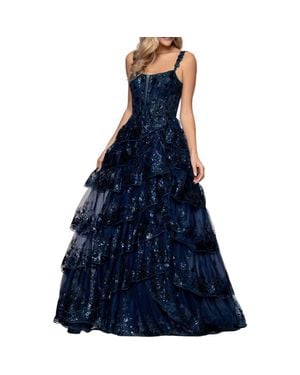 Blondie Nites Sequin Tiered Ruffle Ballgown - Blue