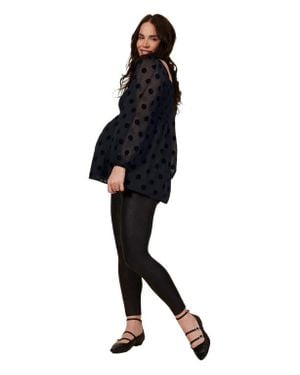 Motherhood Maternity Smocked Square Neck Long Sleeve Babydoll Maternity Top - Black