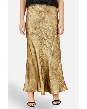 Yumi' Satin Mid Rise Midi Skirt - Metallic