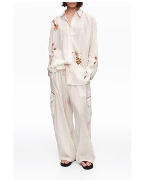 Bimba Y Lola Barrel-Leg Cotton Pants With Decorative Stitching - White