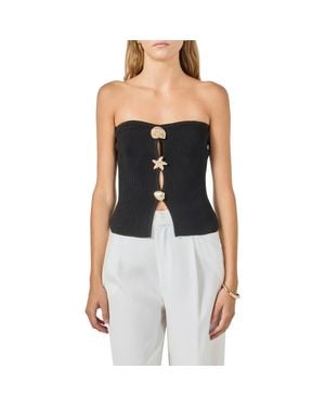 Endless Rose Seashell Trim Knit Tube Top - Black