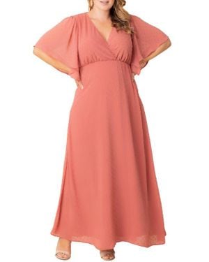 Kiyonna Carmella Flutter Sleeve Gown - Pink