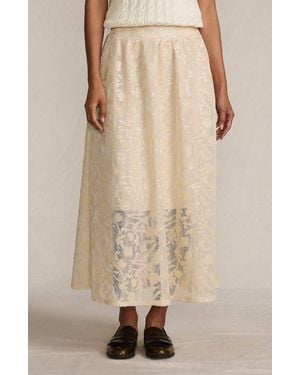 Lands' End Sequin Lace Mid Rise Midi Skirt - Natural