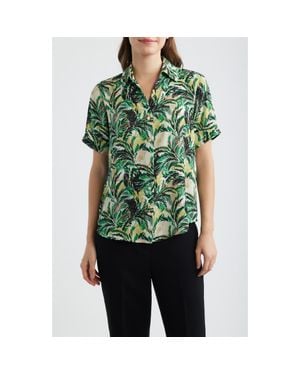 Anne Klein Tropical Print Short Sleeve Button-Up Shirt - Green
