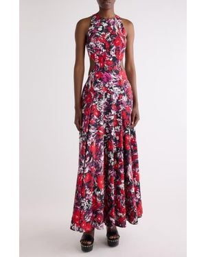 Givenchy Print Fluid Cutout Dress - Red