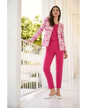 Ming Wang Heritage Braided Trim Plaid Knit Jacket - Pink