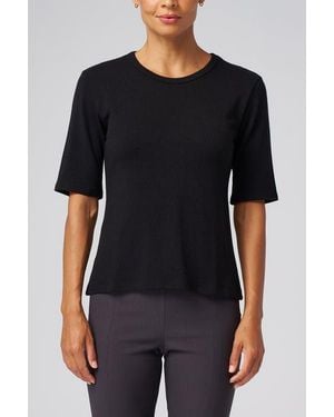 Franne Golde Structured Knit Elbow Sleeve Tee - Black