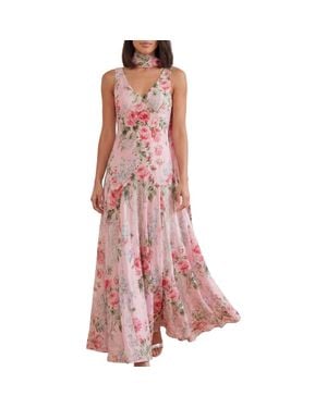 Needle & Thread Palace Garden Jacquard V-Neck Maxi Gown - Pink
