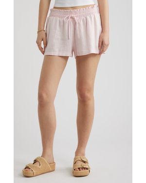 BP. Linen Blend Lace Trim Shorts - White