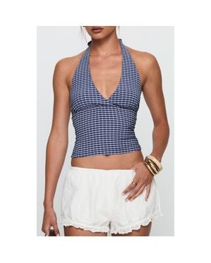 Princess Polly Whimsy Gingham Halter Top - Blue