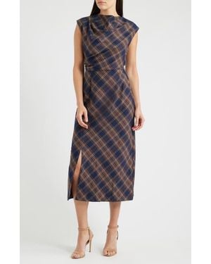 Julia Jordan Plaid Pleated Midi Dress - Blue