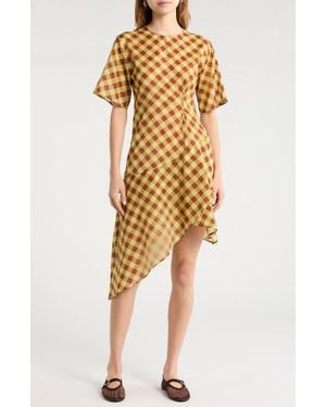 Damson Madder Harmony Gingham Asymmetric Dress - Metallic