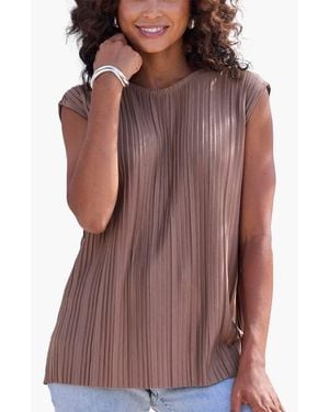 Lascana Pleated Cap Sleeve Top - Brown