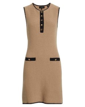 Ted Baker Contrast Detail Open Stitch Cotton Blend Sweater Minidress - Natural