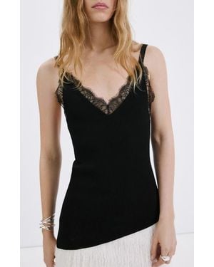 Mango Curcuma Lace Detail Asymmetric Knit Top - Black