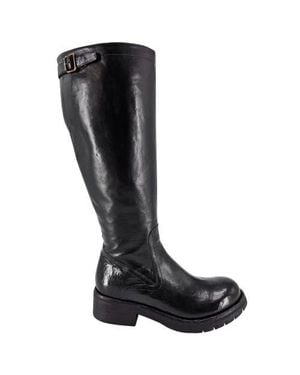 Madison Maison Leather Tall Flat Buckle Boot - Black