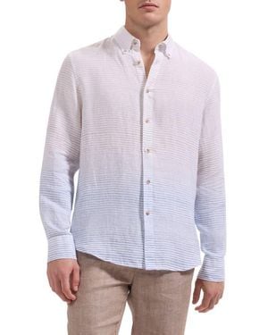 Bugatchi Austin Shaped Fit Gradient Stripe Linen Button-Down Shirt - White