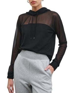 MARCELLA Park Sheer Mesh & French Terry Hoodie - Black