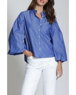 Apny Cotton Bubble Sleeve Button-Up Shirt - Blue