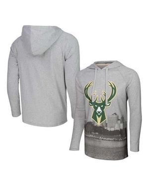 Stadium Essentials Milwaukee Bucks Atrium Raglan Long Sleeve Hoodie T-Shirt - Gray