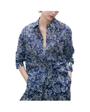 Mango Print Cotton Button-Up Shirt - Blue