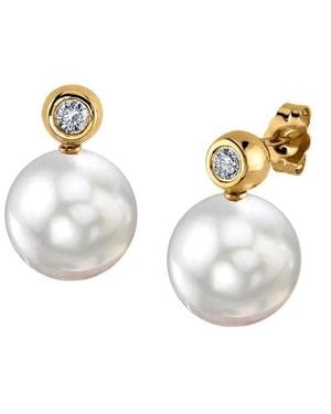 The Pearl Source South Sea Pearl & Diamond Dakota Earrings - Metallic