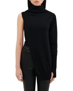 Two Lines by Marcella Berlin One Sleeve Turtleneck Top - Black
