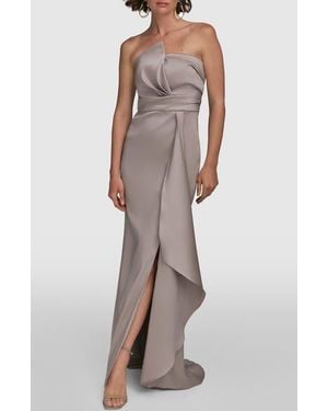 Donna Karan Asymmetric Strapless Satin Gown - Brown