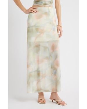 Open Edit Print Mesh Maxi Skirt - Natural