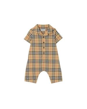 Burberry Check Cotton Playsuit - Natural