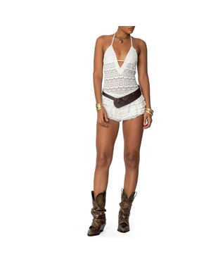 Edikted Lanney Ruffle Lace Romper - Natural
