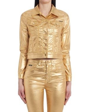 Dolce & Gabbana Laminated Denim Crop Jacket - Natural