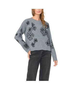 Vince Camuto Embroidered Crewneck Sweater - Gray