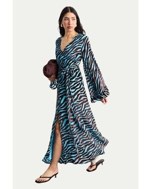 Warehouse Burnout Velvet Plunge Maxi Dress - Blue