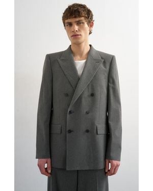 TOPMAN Pinstripe Double Breasted Sport Coat - Gray