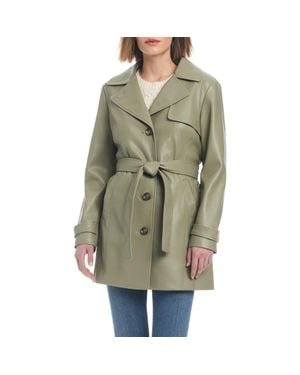 Sanctuary Faux Leather Trench Coat - Green