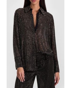 Alice + Olivia Finely Embellished Oversized Button Down - Black