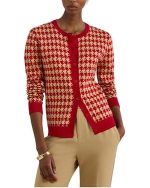 Ralph Lauren Houndstooth Cotton Blend Cardigan - Red