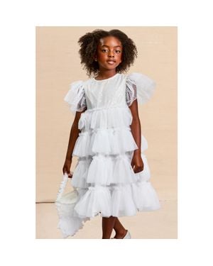 Chasing Fireflies Tulle Ruffle Dress For Girls - White