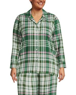 Lands' End Plus Size Long Sleeve Print Flannel Pajama Top - Green