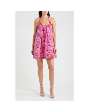 Black Halo Lovie Floral Halter Minidress - Red