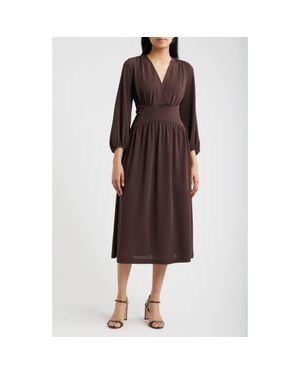 Anne Klein Blouson Sleeve Midi Dress - Brown