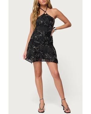 Edikted Adria Beaded Sequin Halter Minidress - Black