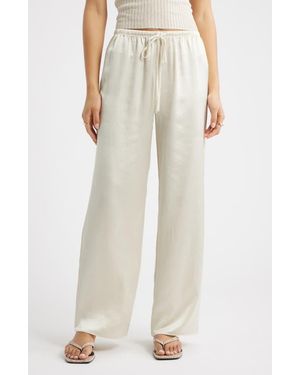 Open Edit Drawstring Waist Satin Pants - Natural